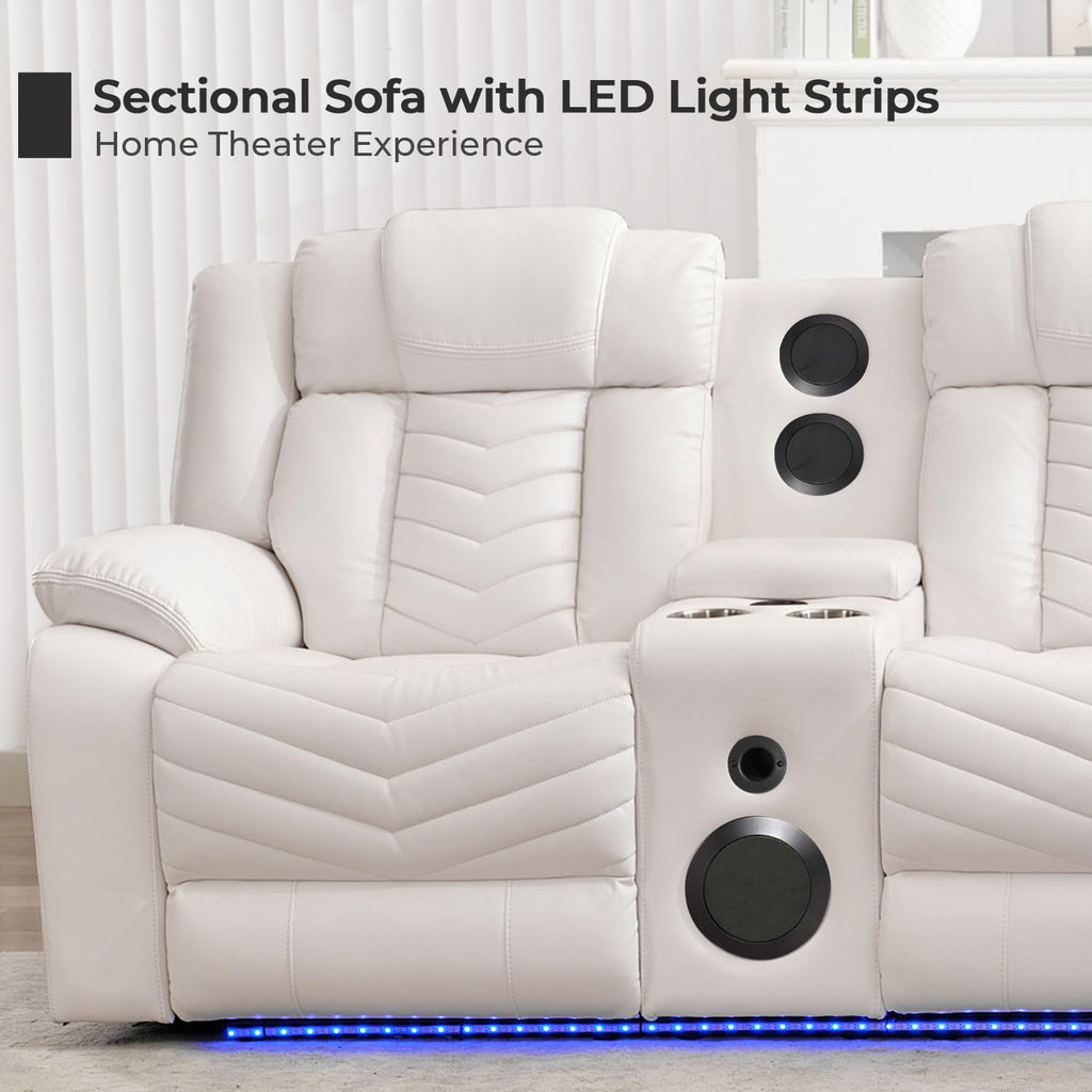 Power Recliner Sectional Sofa Couches with Bass Speakers, Faux Leather Reclining Corner Sectionals Sofa Couch Sets