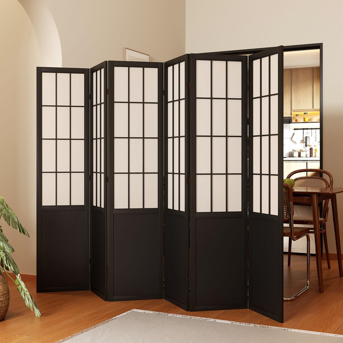 Room Divider, 66.9Inch Tall Japanese Shoji Style Folding Wood Screen with Double Hinges Bedroom Hotel Decoration