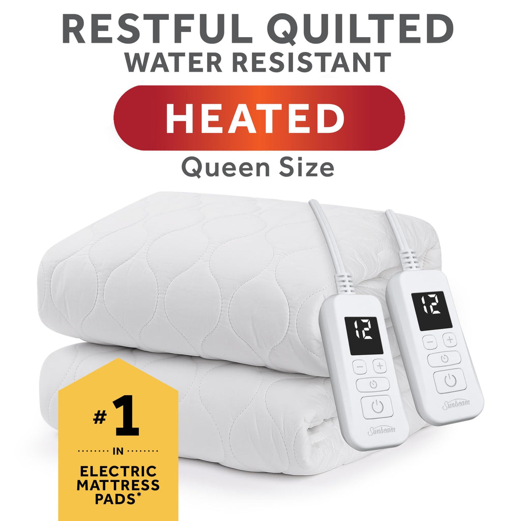 Electric Premium Water Resistant Restful Quilted Heated Mattress Pad, 12 Heat Settings, 12-Hour Selectable Auto