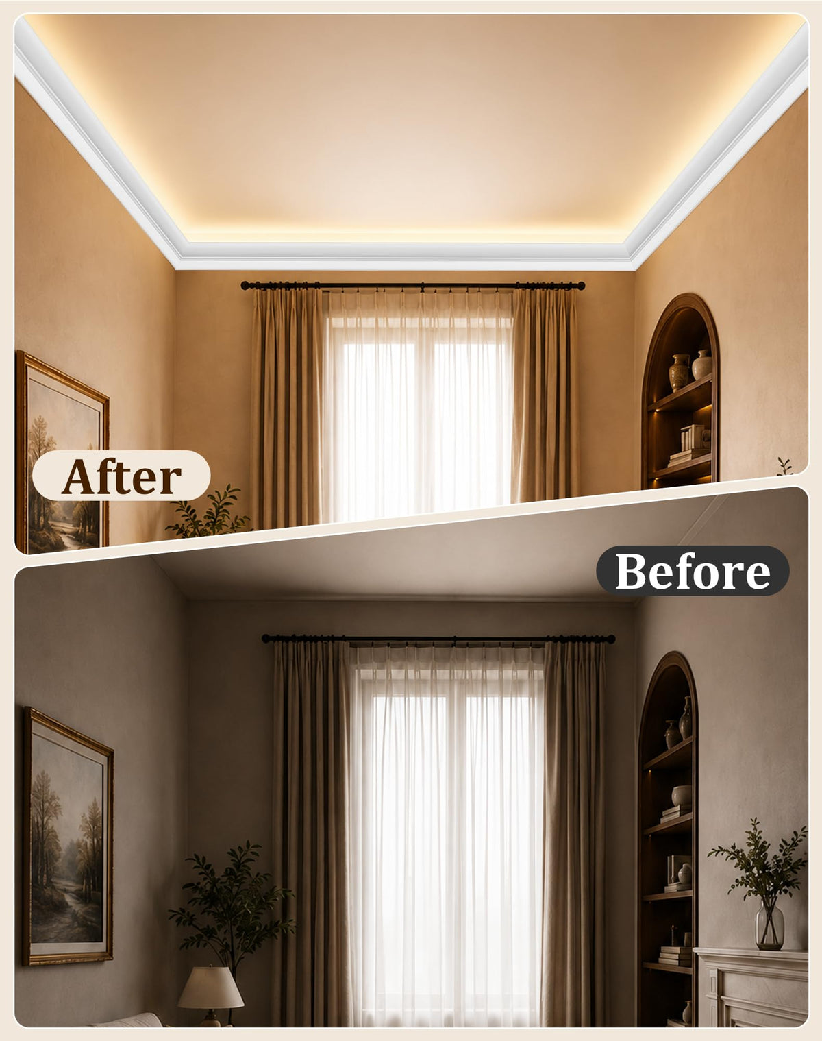 8 Pack 31.5FT Ceiling Crown Molding Trim with Hidden LED Light Channel