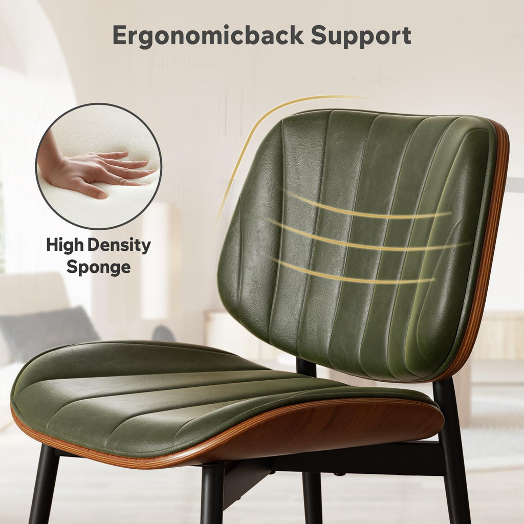 Dining Chairs Set of 6, Mid Century Modern Dining Room Chair, Upholstered Faux Leather Kitchen Chairs with Walnut