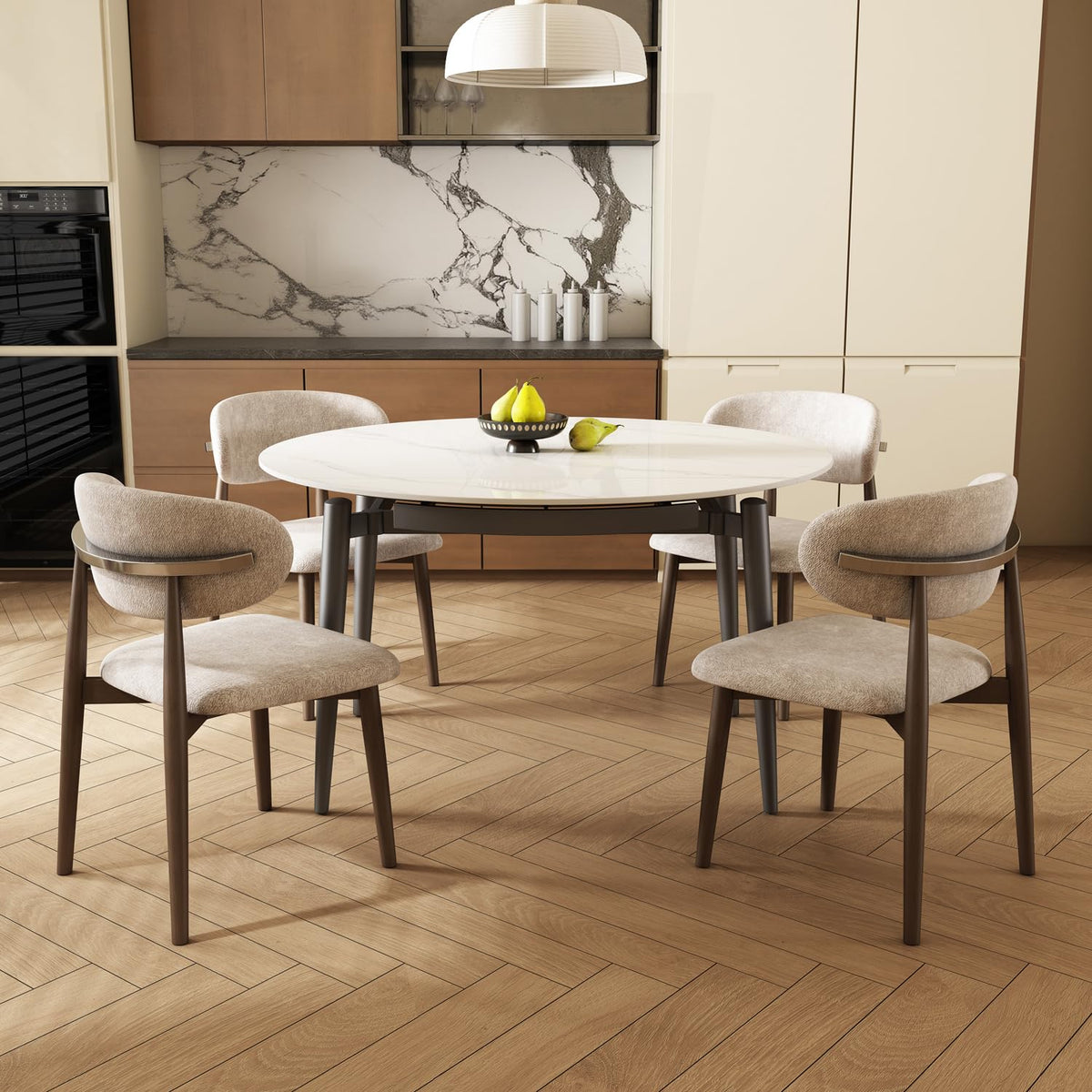 51.2"Expandable Round Dining Table, Sintered Stone Extendable Dining Table for 4-6, Modern Round Dining Room Table