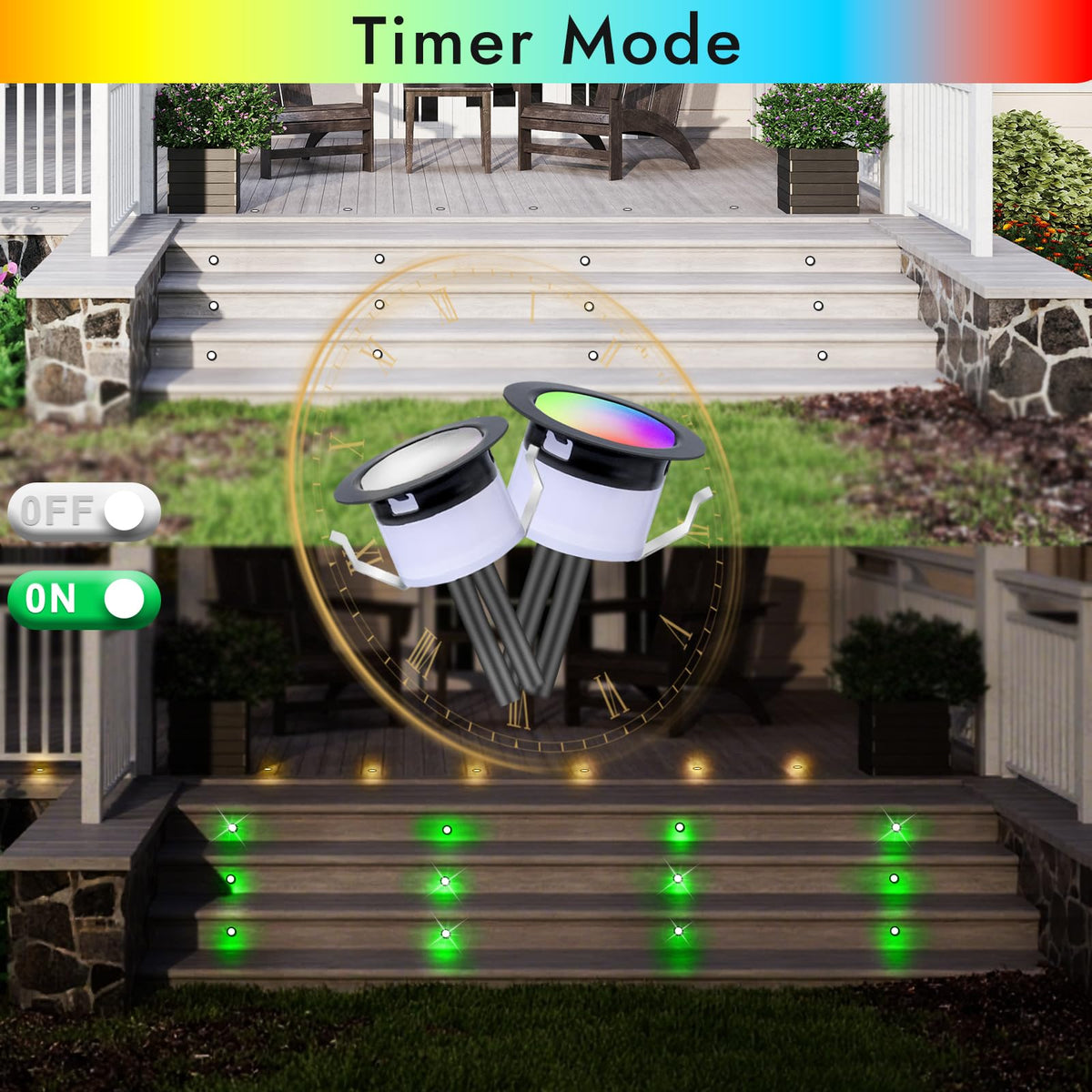 LED Deck Lights Kit, 10pcs Φ1.22 WiFi Smart Phone Control Low Voltage Recessed RGBW Deck Lighting Waterproof Outdoor