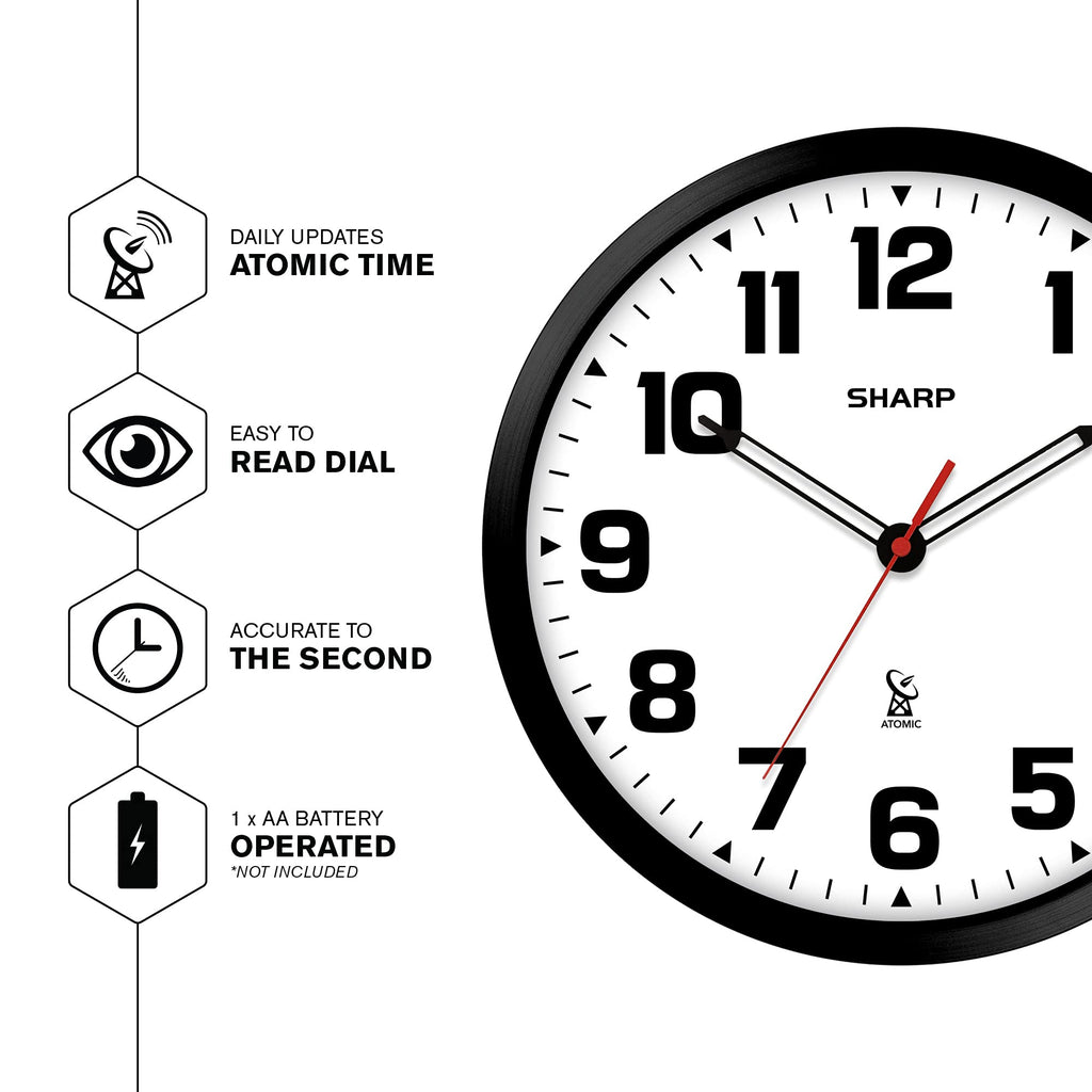 Inspired Nelson Style 12-Inch Atomic Wall Clock, Battery Operated, White with Black Frame