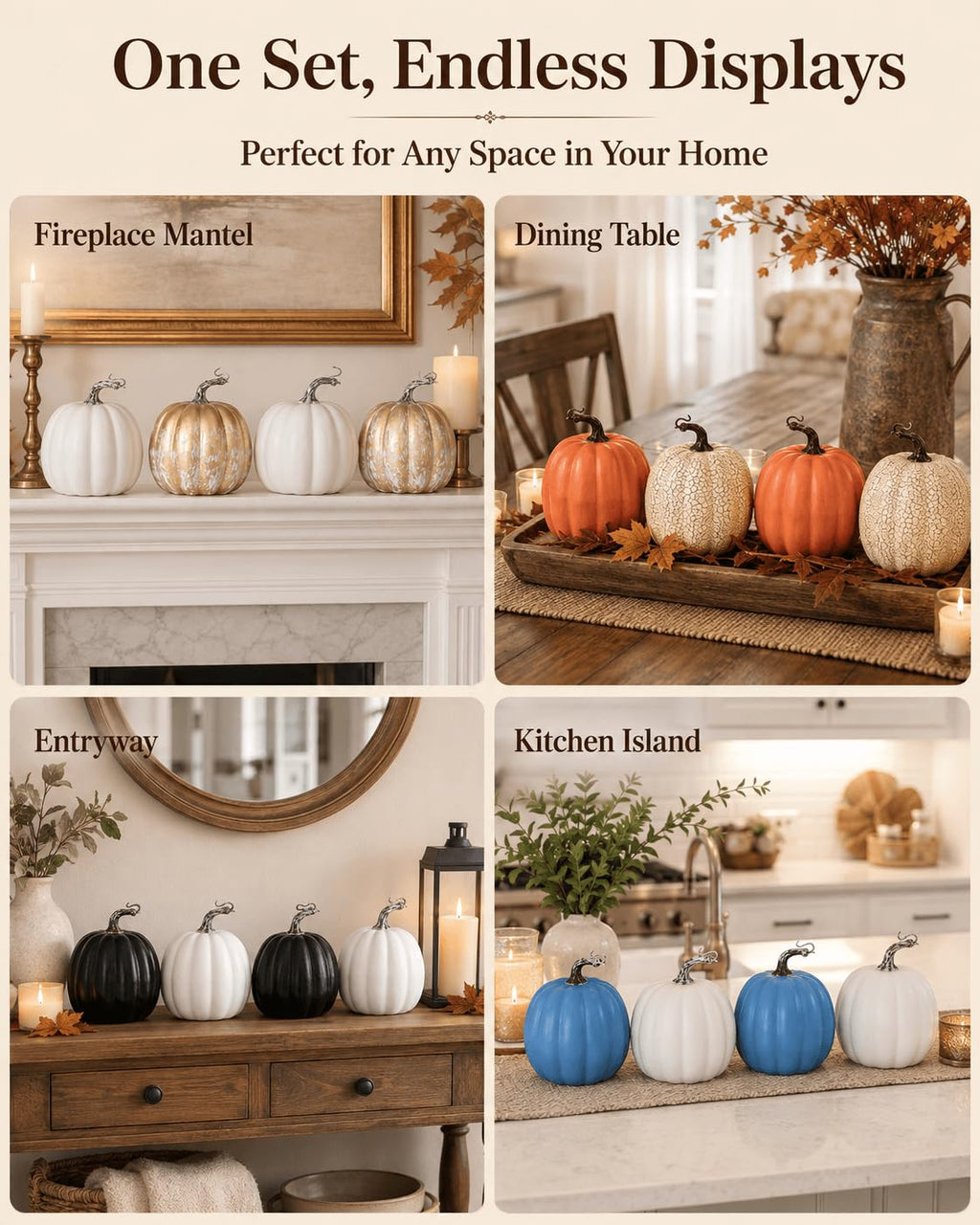 6 Inch Black Artificial Pumpkins, 4 Pack