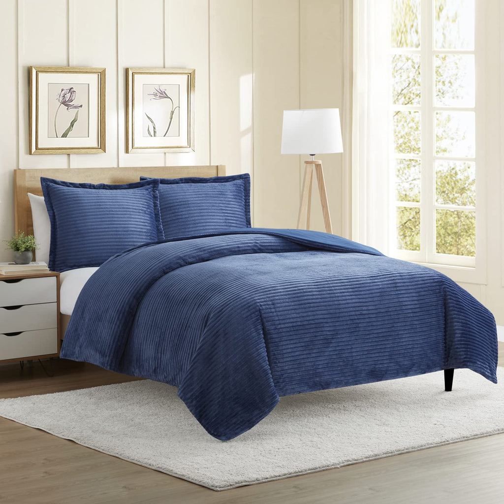 Premium Flannel Duvet Cover Set - 3 PC Reversible Comforter Cover Set with Microfiber Back - 1 Velvet Duvet