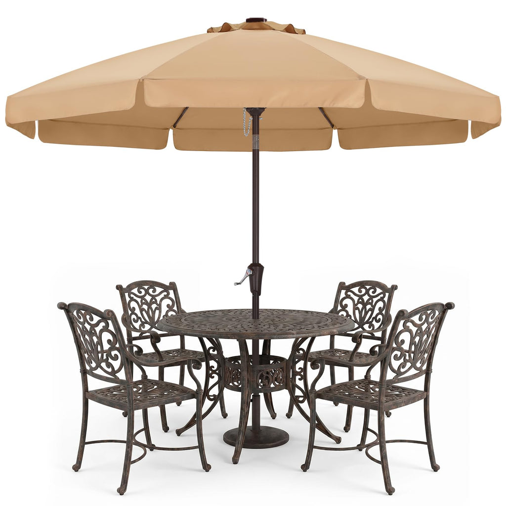 11FT Scalloped Patio Umbrella Table Market Umbrella, Khaki