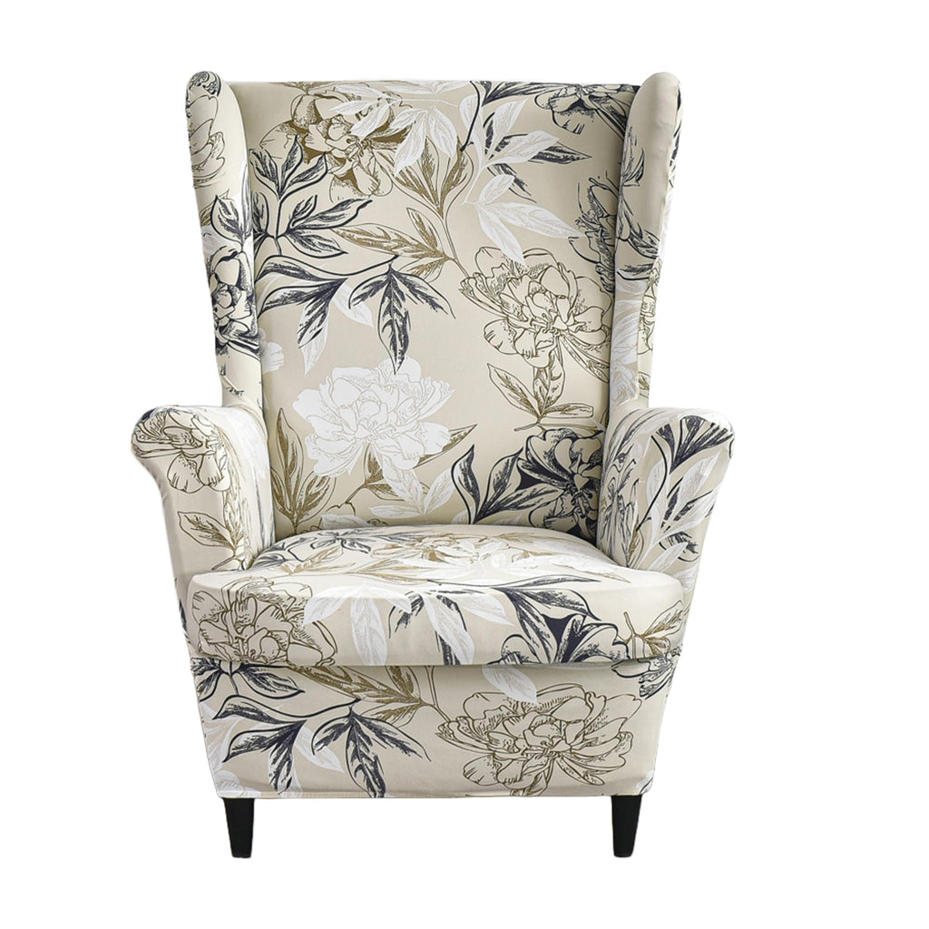 Printed Wingback Chair Cover 2 Pieces Stretch Spandex Slipcover Soft Washable Non-Slip Armchair Protector with