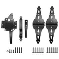 8" Heavy Duty Decorative Strap Hinges and Spring Loaded Latch Kit with Screws for Outdoor Fence Swing Gate Black