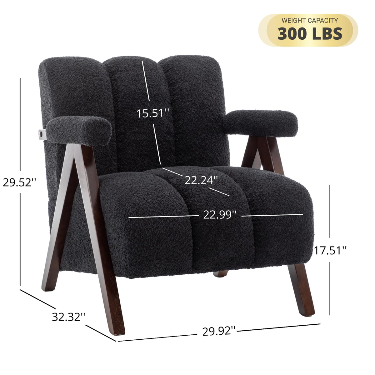 Mid Century Modern Accent Chair with Solid Wood Frame, Boucle Upholstered Living Room Chairs with Thick Cushion