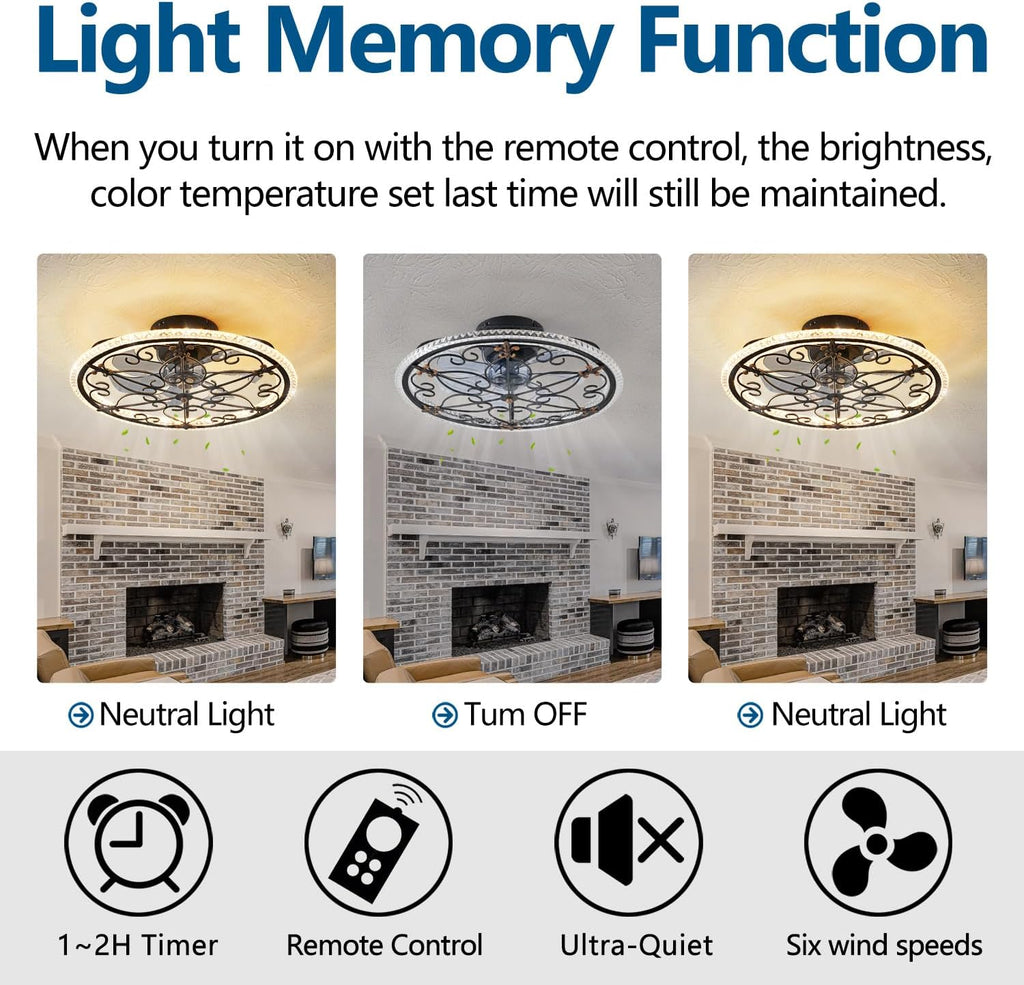 Caged Ceiling Fan with Light & Remote