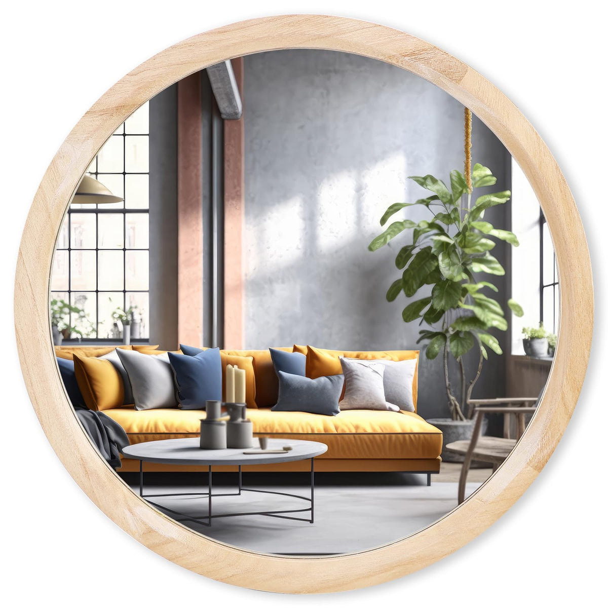 17''Round Wood Mirror, Small Circle Mirror, Nursery Mirror, Boho Wall Decor