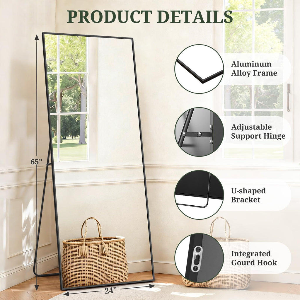 Mirror Full Length 65"x24", Rectangle Full Body Floor Mirrors with Stand