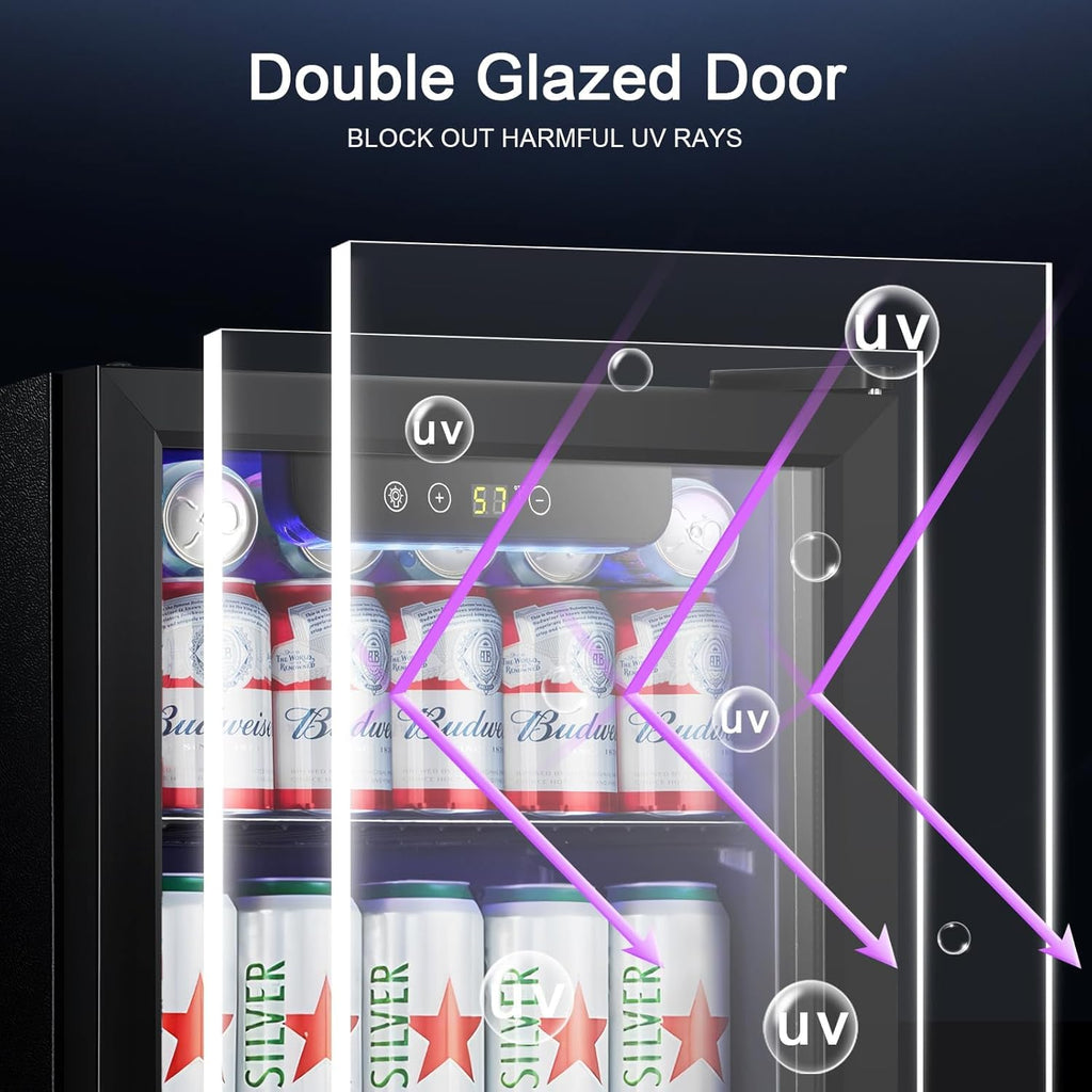 Mini Fridge Cooler - 12 Bottle 48 Can Beverage Refrigerator Glass Door for Drinks or Beer Wine