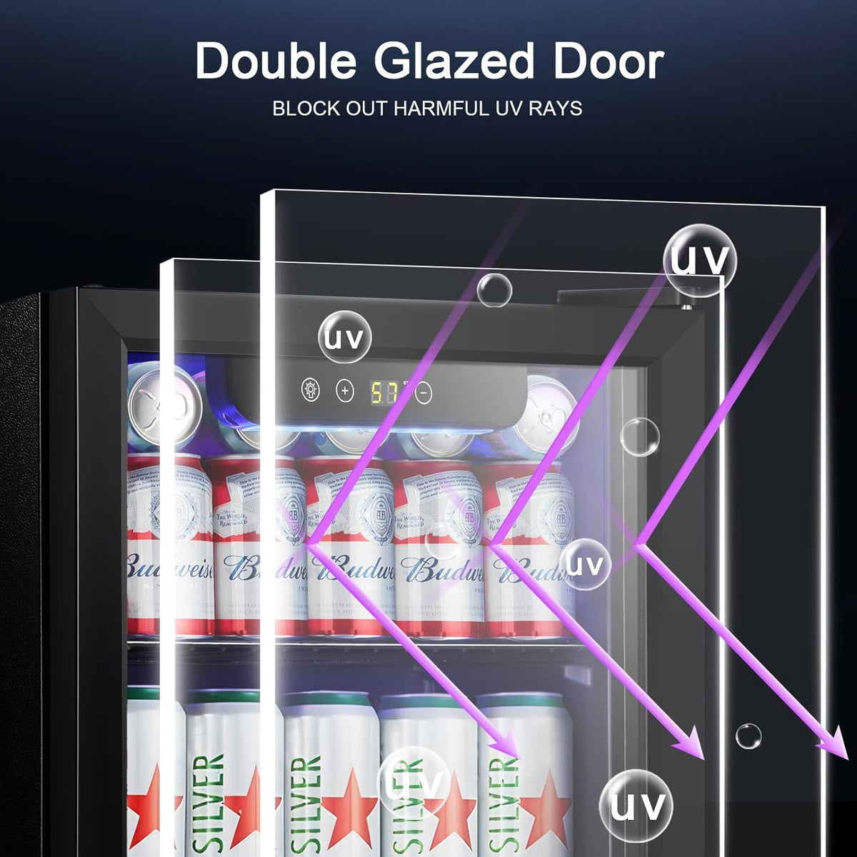 Mini Fridge Cooler - 12 Bottle 48 Can Beverage Refrigerator Glass Door for Drinks or Beer Wine