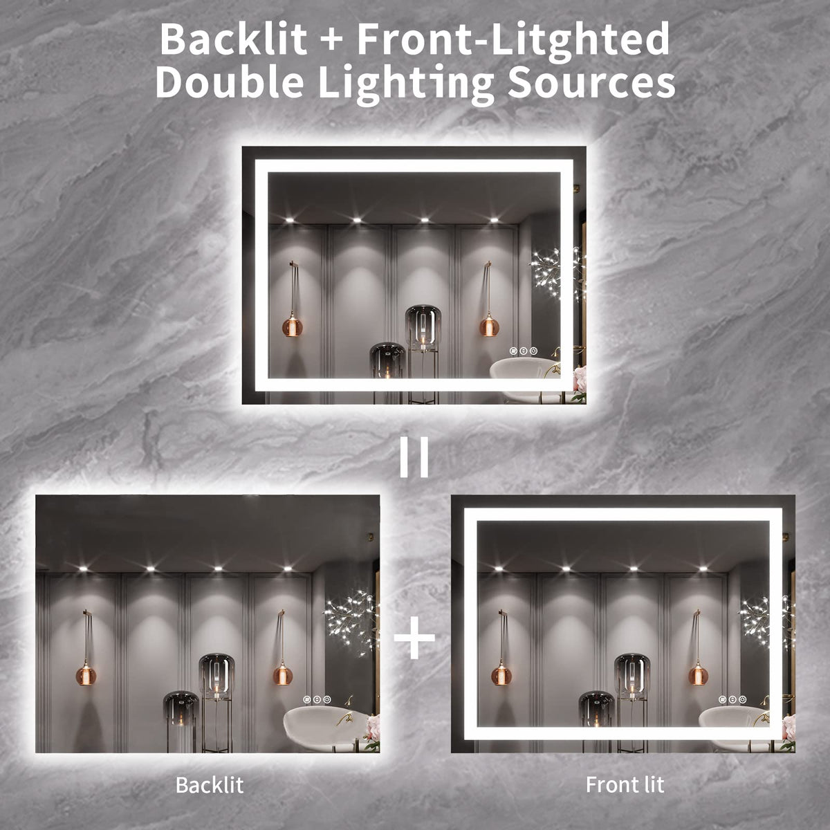40X30 LED Bathroom Mirror with Lights, Anti-Fog, Dimmable, Backlit + Front Lit, Lighted Bathroom Vanity Mirror
