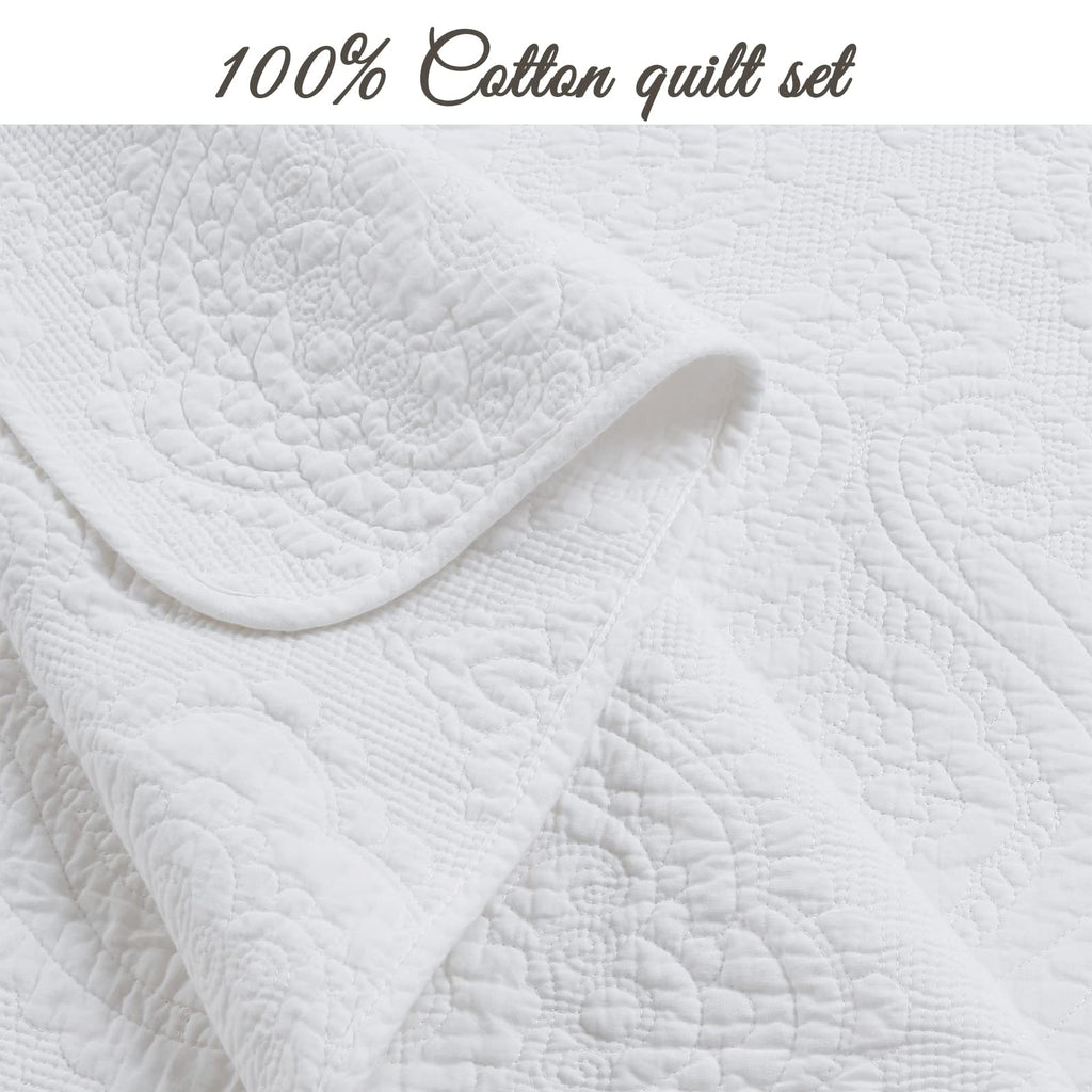 100% Cotton Matelasse Medallion Solid White Luxury Chic Bedding Quilt Set, Reversible Lightweight Bedspread Coverlet