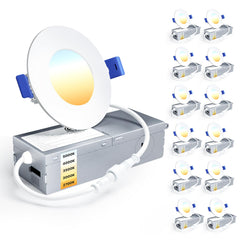 12 Pack 3 Inch LED Recessed Ceiling Light, 5CCT, 500LM 6W 120V