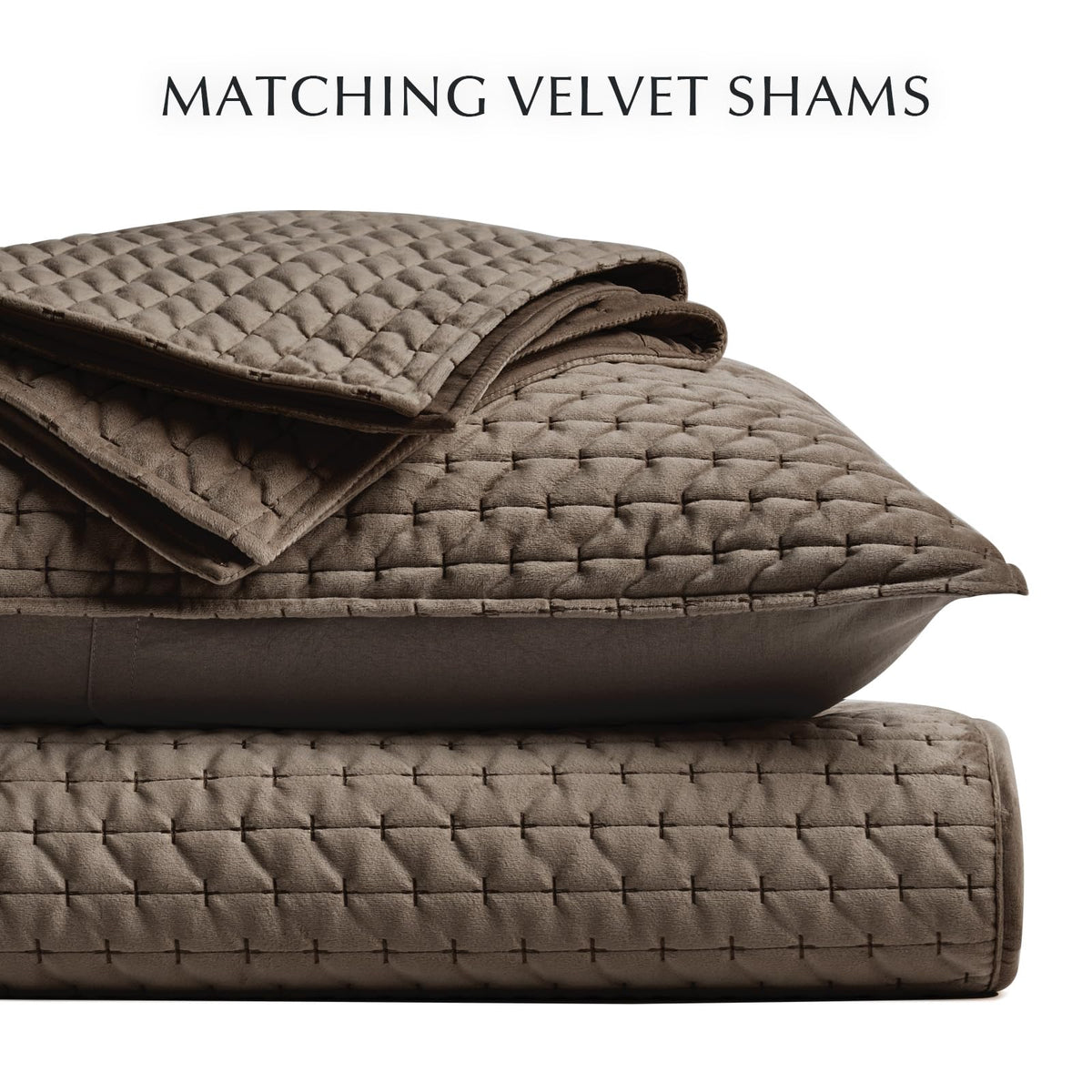 Cross-Stitch Velvet Quilt Set, Mushroom Brown