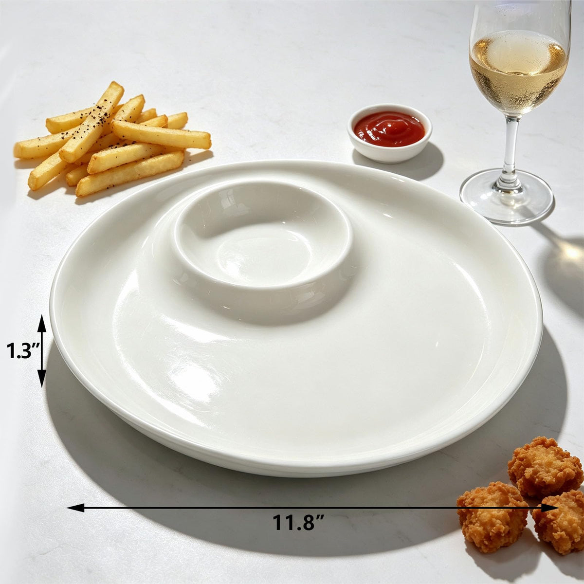 1Pack 12inch White Ceramic Chips and Dip Serving Tray- Large Divided Party Bowl Set for Chips & Salsa, Veggies & Dip