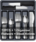 73-Piece Silverware Set with Organizer - Heavy Duty Stainless Steel Flatware Set Service for 12, Cutlery Utensil Sets