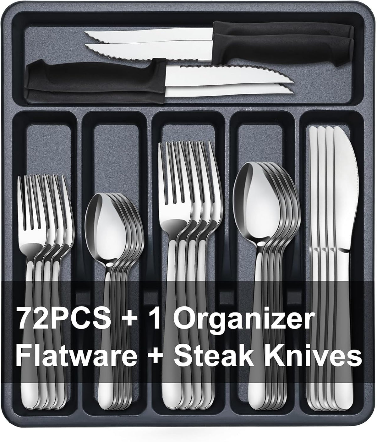 73-Piece Silverware Set with Organizer - Heavy Duty Stainless Steel Flatware Set Service for 12, Cutlery Utensil Sets