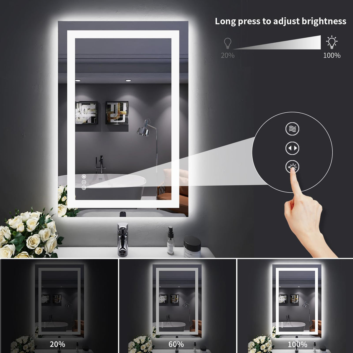 24"X36" LED Bathroom Mirror with Lights, UL Listed