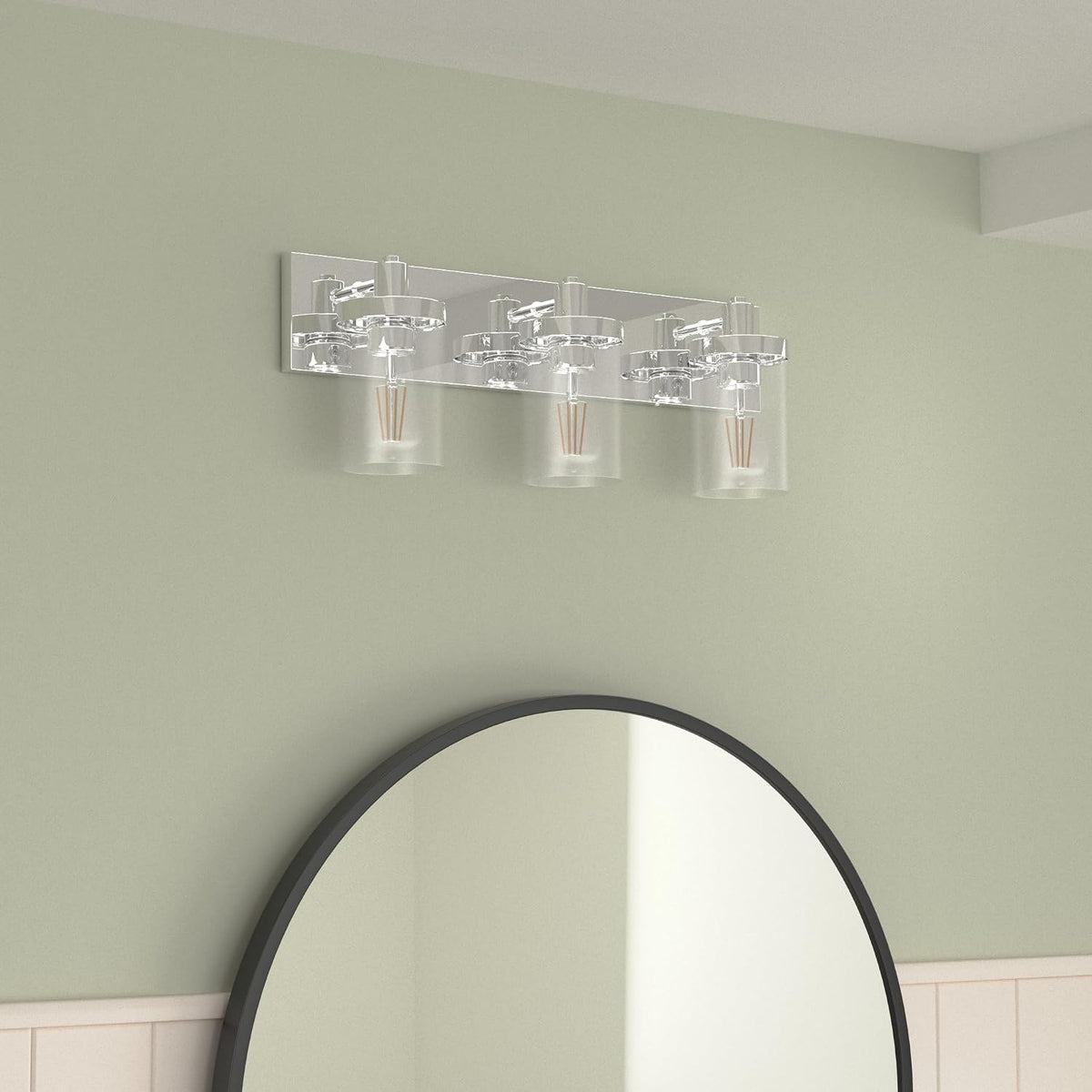 Chrome Vanity Light 3 Light Farmhouse Bathroom Lights Fixtures Over Mirror with Clear Glass Shade(Exclude Bulb)