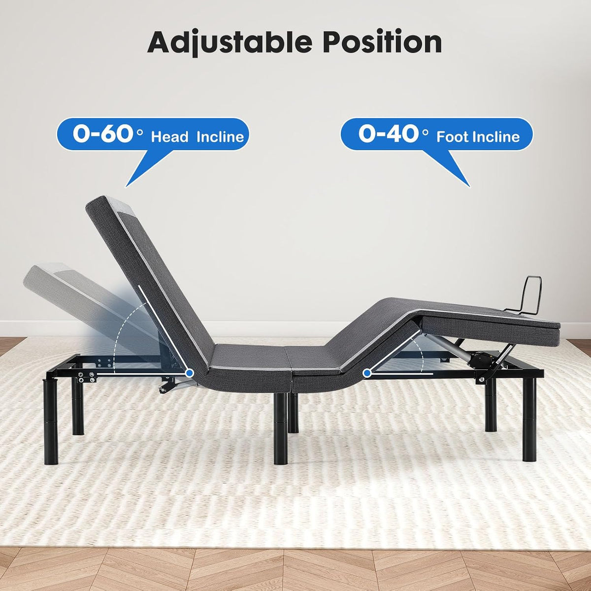 Queen Size Adjustable Bed Frame, Electric Base, Head & Foot Incline