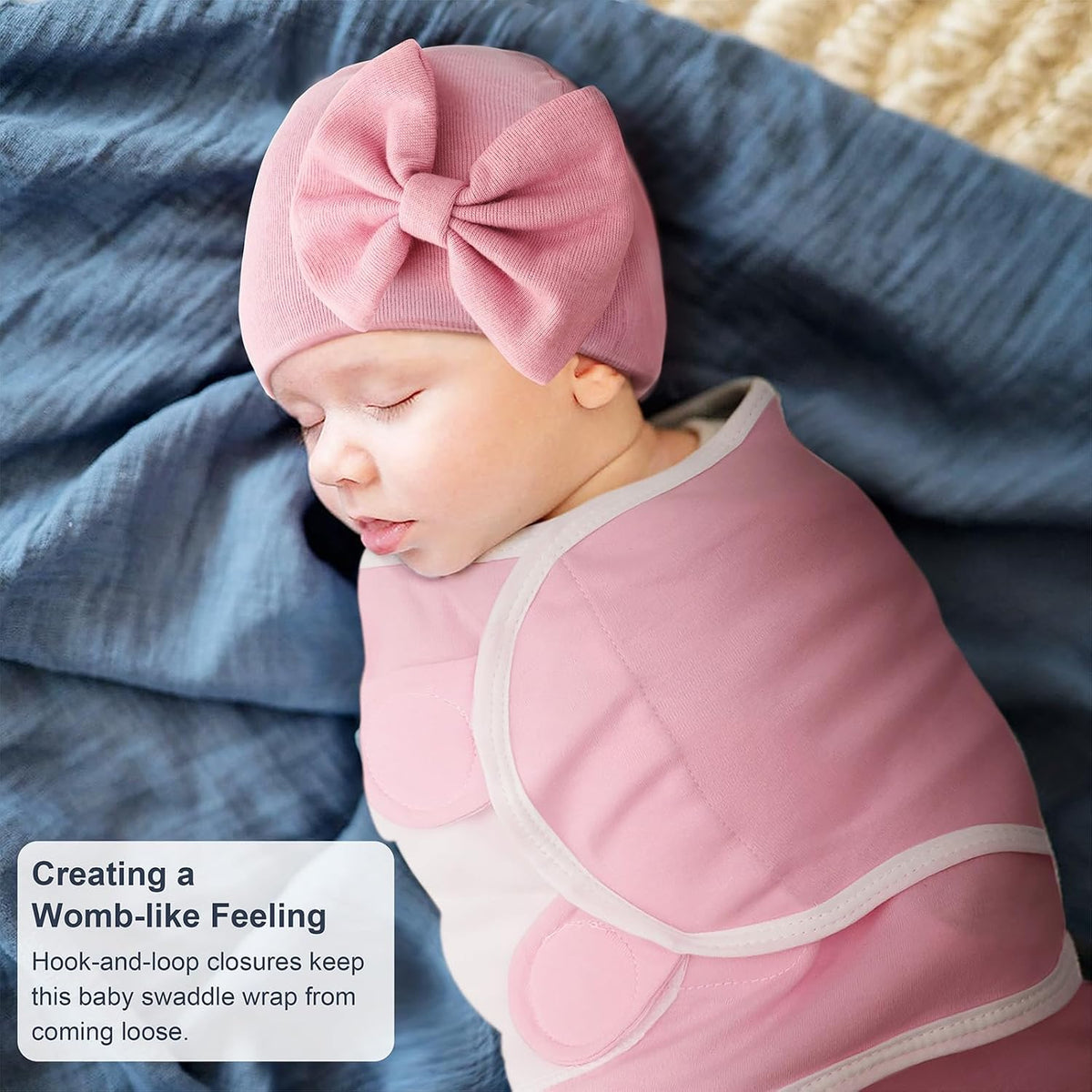 3 Pack Baby Swaddle Blanket with Hats Infant Adjustable Velcro Swaddling Wraps with Bear Ears Cap for 6-12