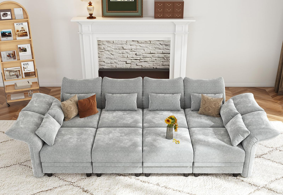 8 Seater Modular Sectional Sofa Sleeper 114 Inch Large Chenille Sectional Couches with Storage Ottoman, Adjustable
