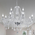 Fifteen-Light Modern K9 Crystal Glass Chandelier with Faceted Pendants