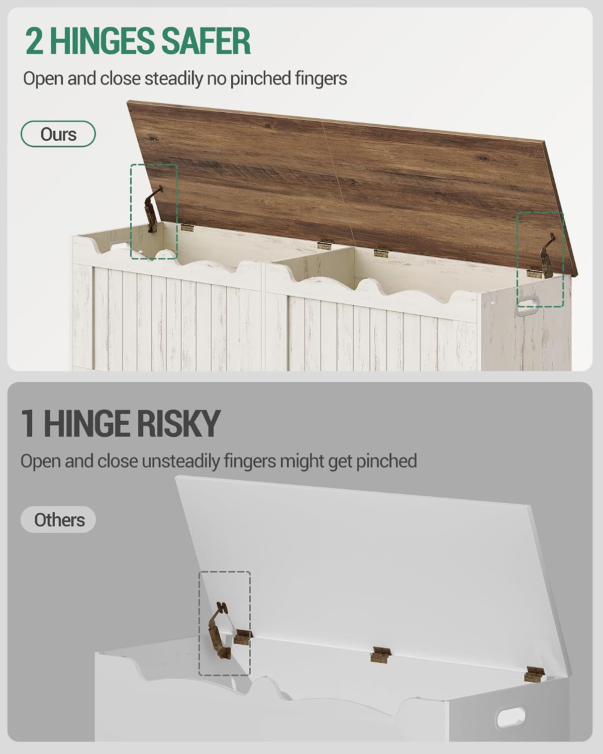 59" Lift Top Storage Bench, 268L/70Gal FSC Wood Chest | | Retro White | 330lb Seating | Double Hinges | Bedroom