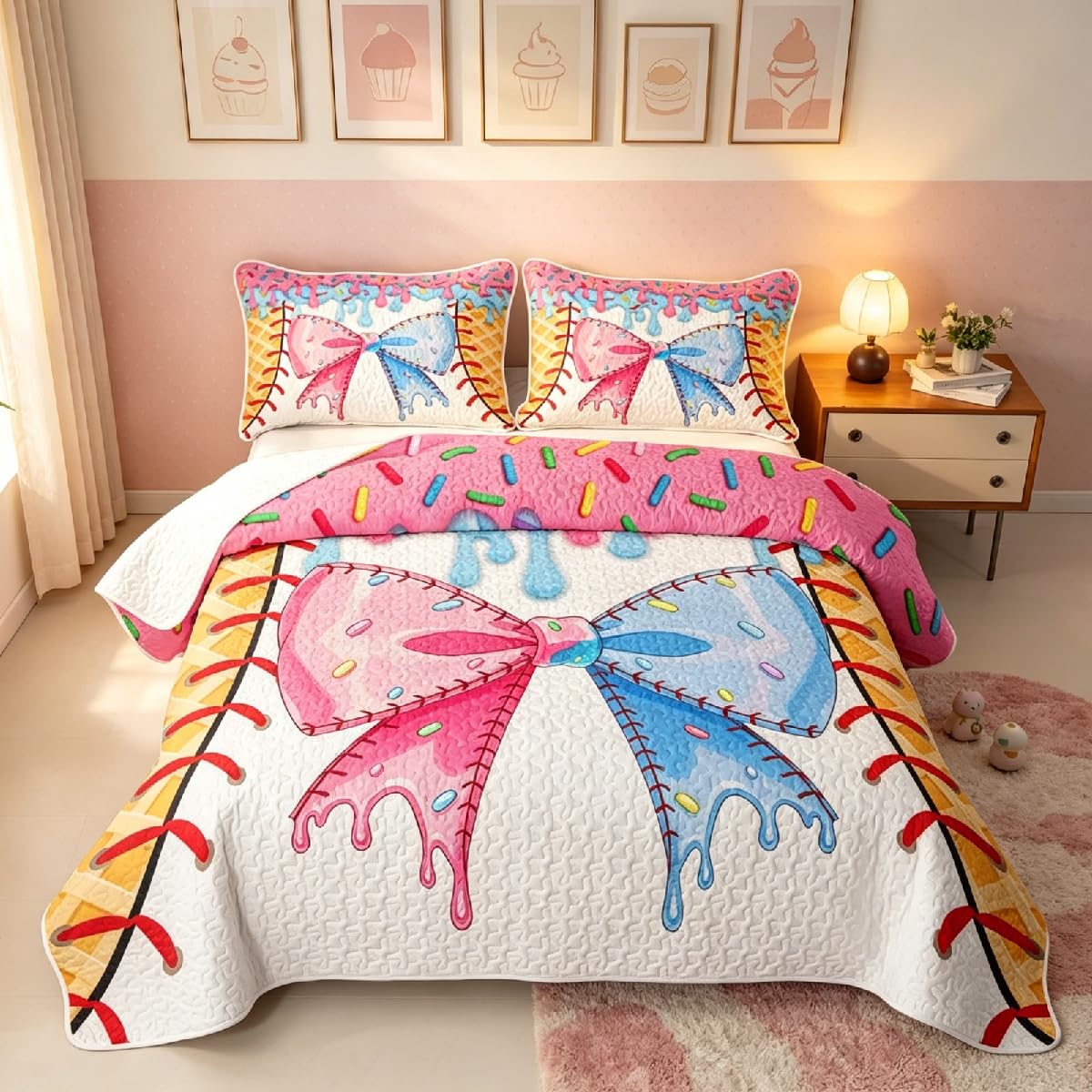 Y2K Candy Bow Quilt Bedding Set Bedspread Coverlet