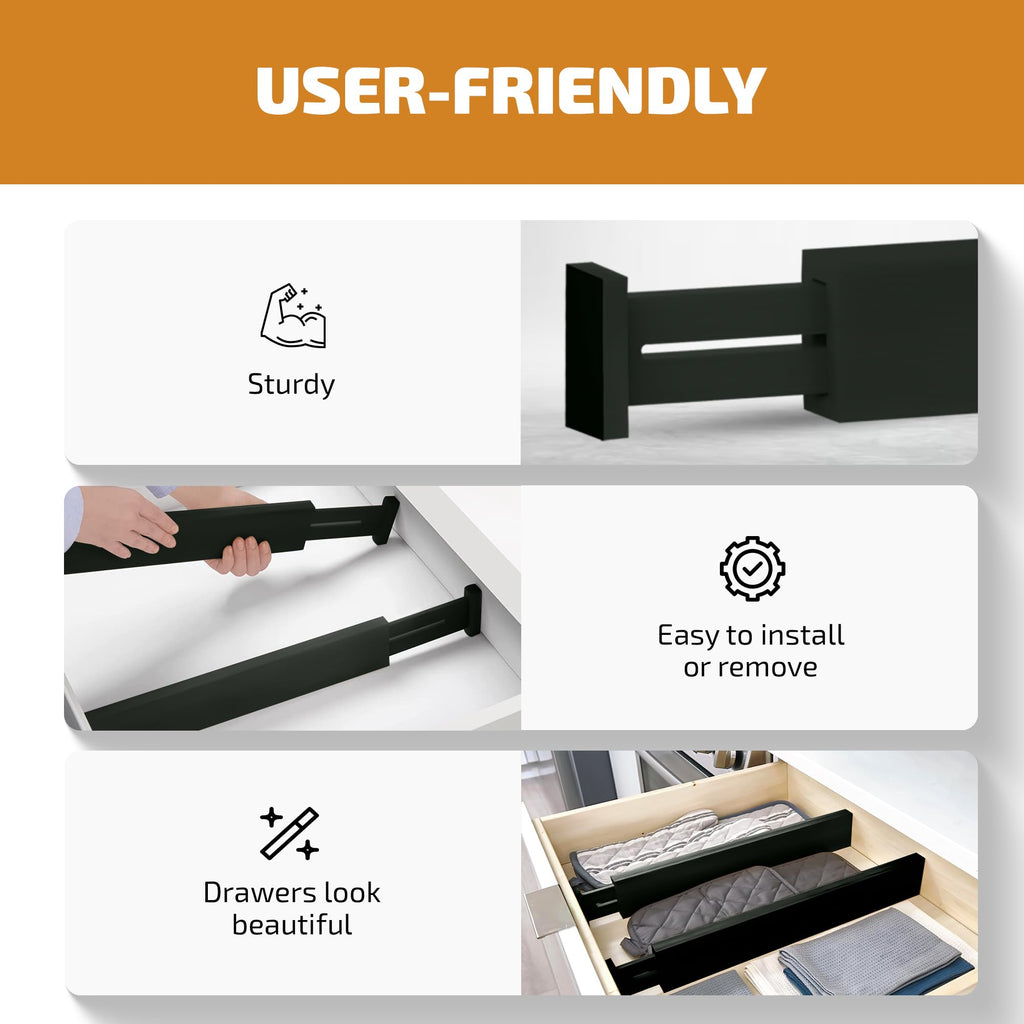 4-Pack Bamboo Drawer Dividers - 12.2 to 17.3 Inches Deep, 2.6 Inches High, Adjustable Expandable Drawer Organizer
