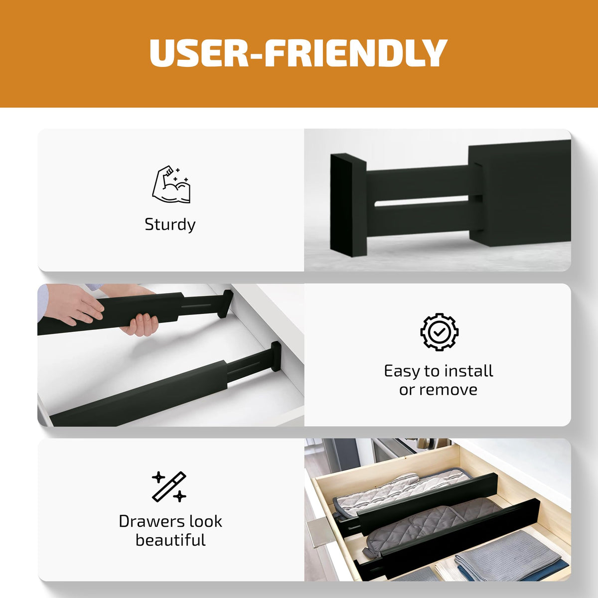 4-Pack Bamboo Drawer Dividers - 12.2 to 17.3 Inches Deep, 2.6 Inches High, Adjustable Expandable Drawer Organizer