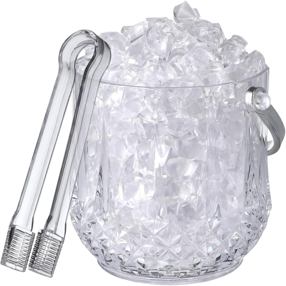 Small Plastic Ice Bucket with Tongs and Handle Clear Portable Ice Cube Bucket 5.11 Height for Wine Beer Beverage