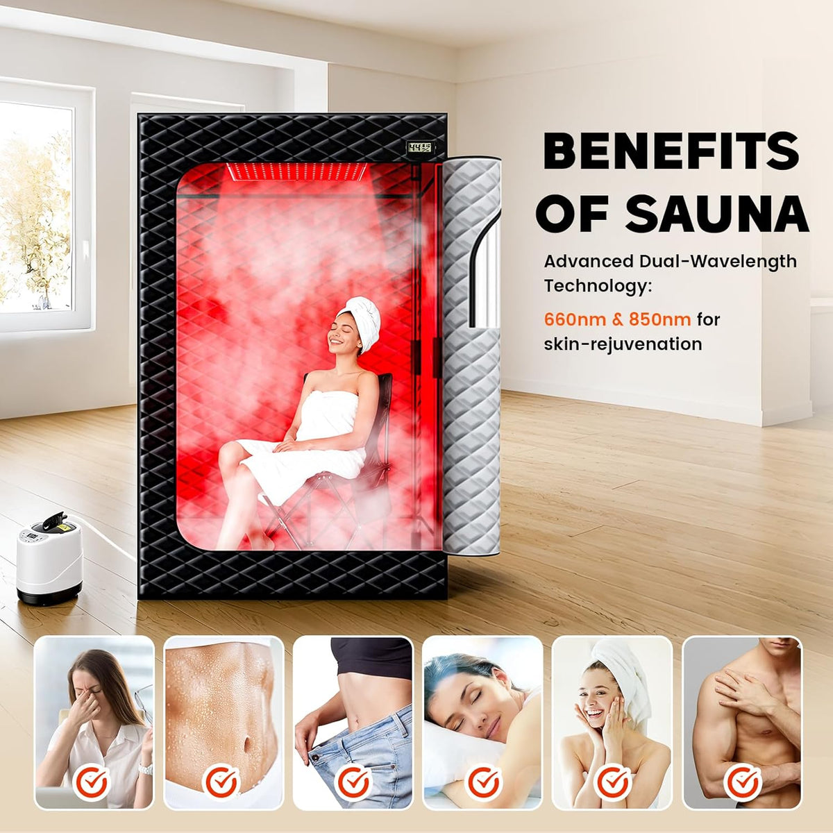 Red Light Sauna, Portable Steam Infrared Sauna with 660nm & 850nm Red Light Therapy for Home
