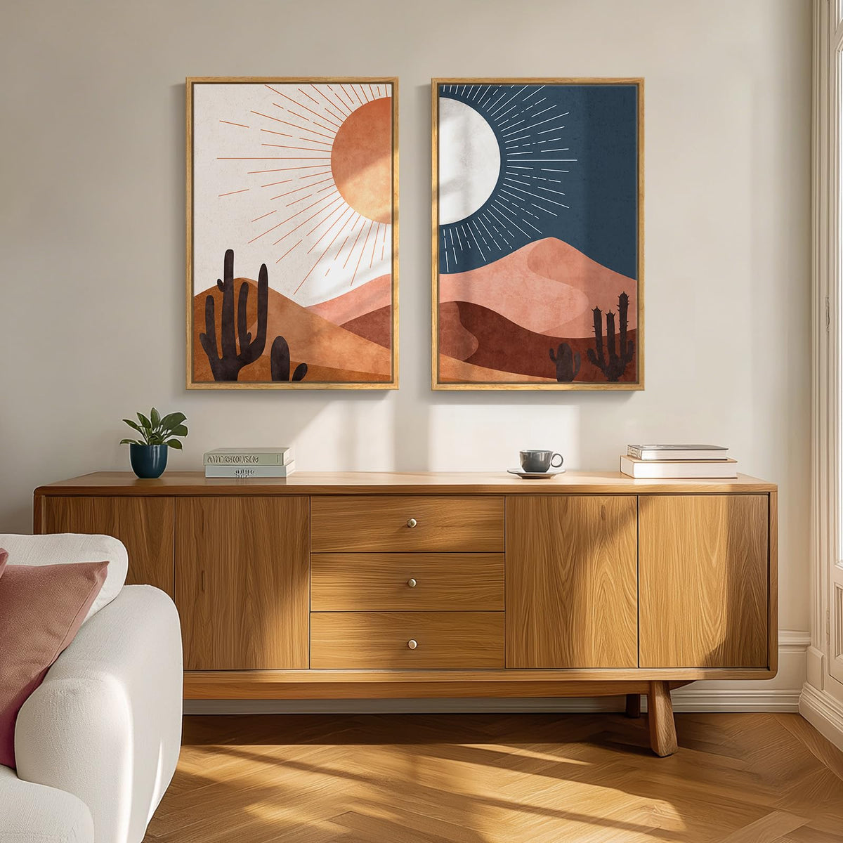 Framed Boho Mid Century Modern Desert Landscape Wall Art Bedroom, 20x30 In