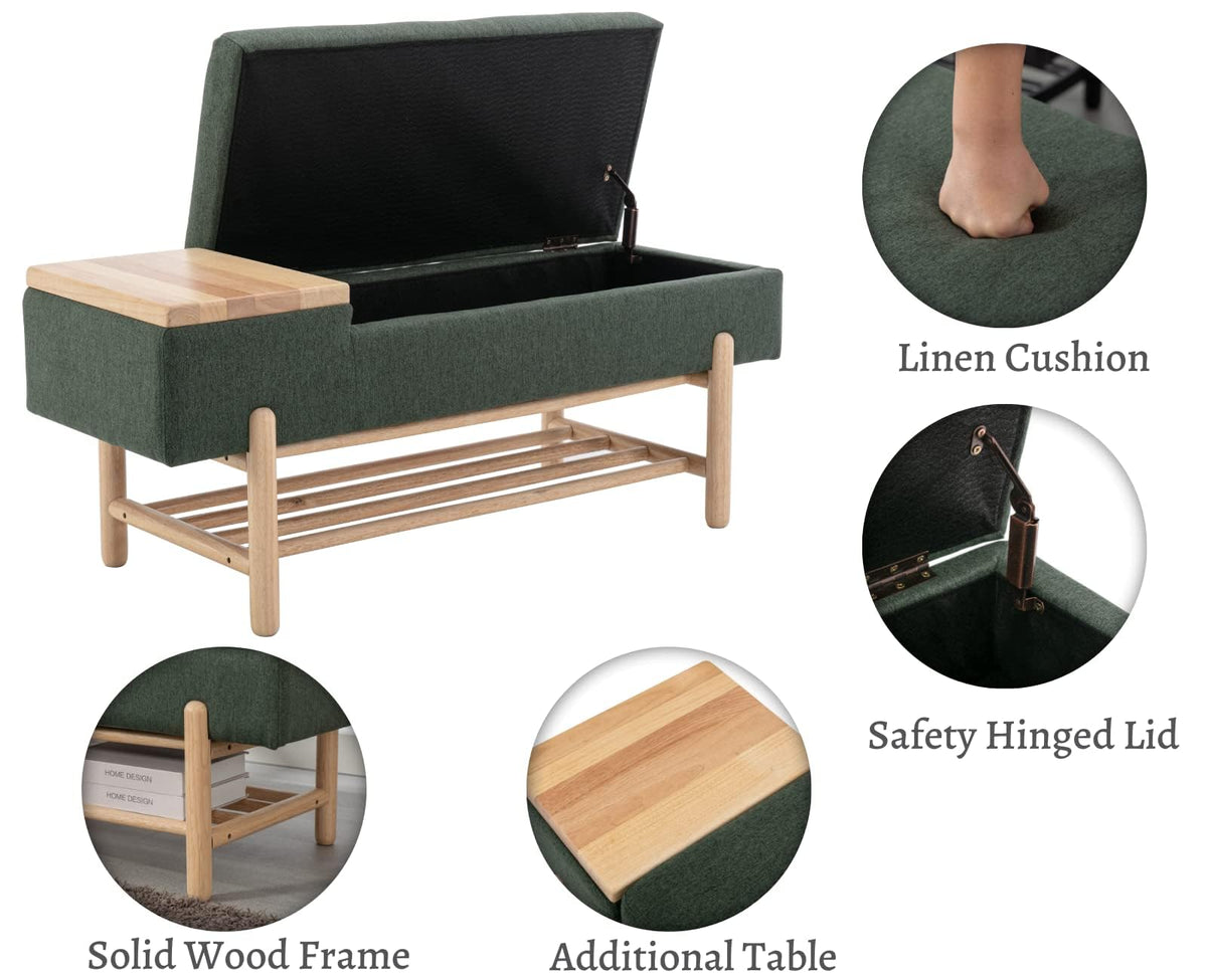 Modern Storage Bench End of Bed Linen Upholstered Entryway Bench with Shoe Rack Ottoman Window Bench with Wood Frame