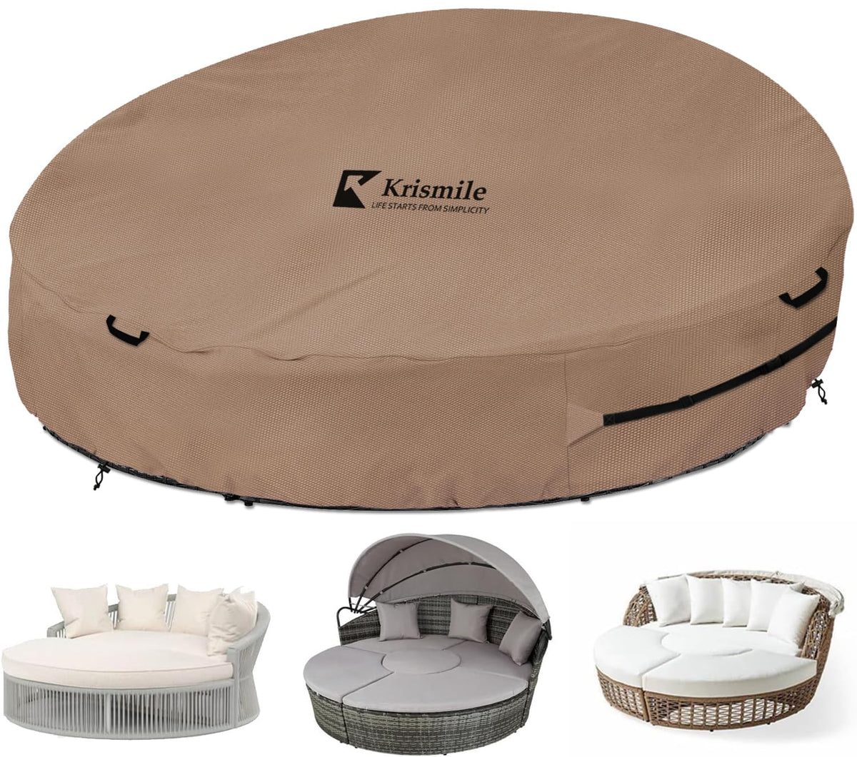 Heavy Duty 600D Waterproof Outdoor Daybed Cover for 75" Round Patio Sofa - UV-Resistant All-Weather Protection