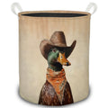 Cowboy Mallard Duck Western Laundry Basket, Rustic Vintage Cowboy Hat Mallard Duck Foldable Laundry Hamper With