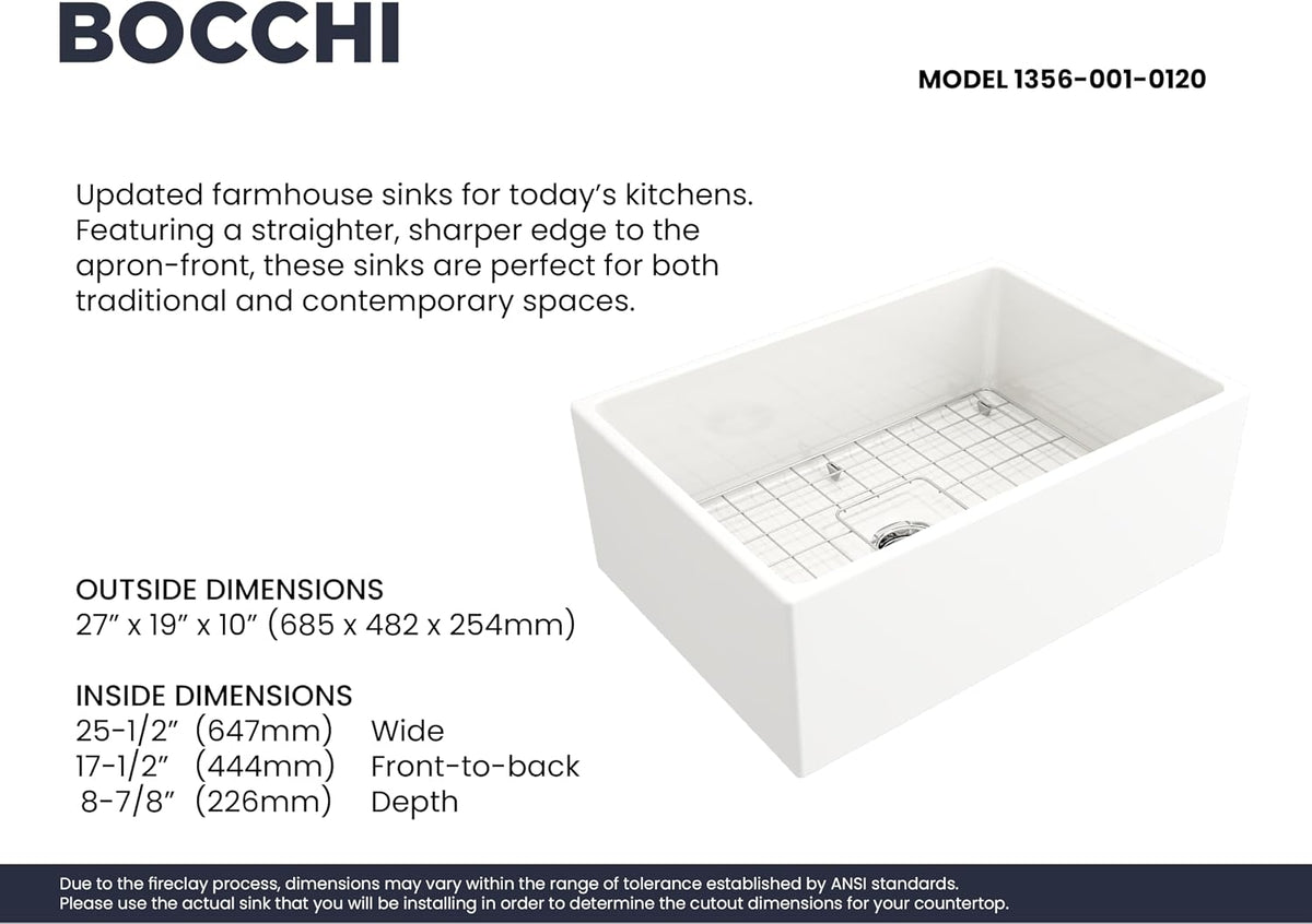 Contempo Farmhouse Apron Front Fireclay 27 in. Single Bowl Kitchen Sink with Protective Bottom Grid and Strainer in