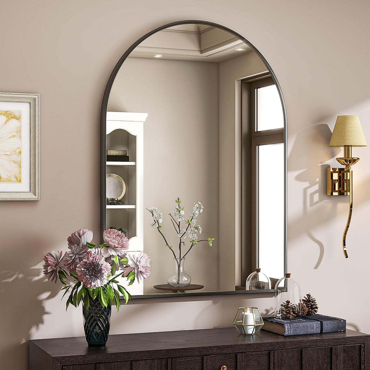 Arched Wall Mirror, 30 x 38 inch Arch Bathroom Mirror Black