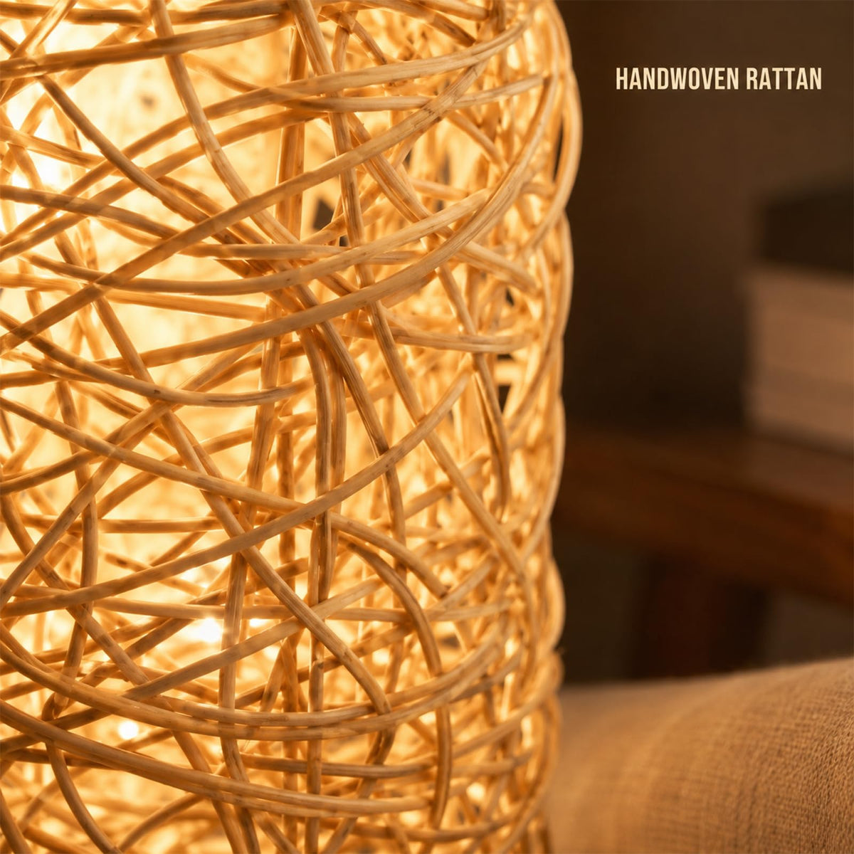 43in Boho Rattan Floor Lamp with 3 E26 LED Bulbs&3 Color Temperatures