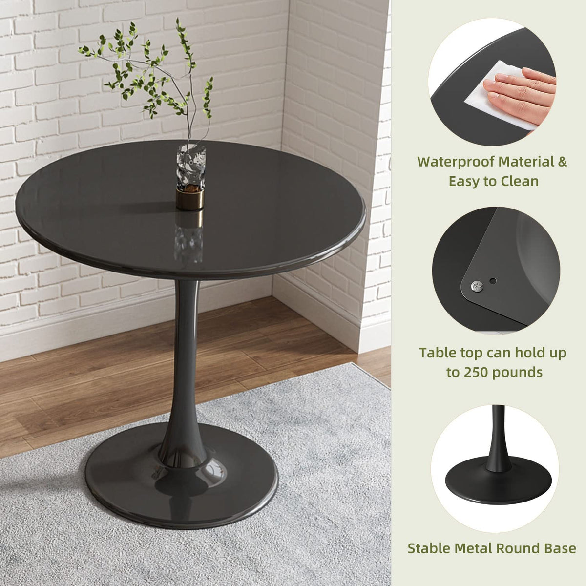 Inspired Saarinen Style Modern Black Round Dining Table 31.5 inch, Black Tulip Round Table for Two People, Mid Century Round Coffee Table