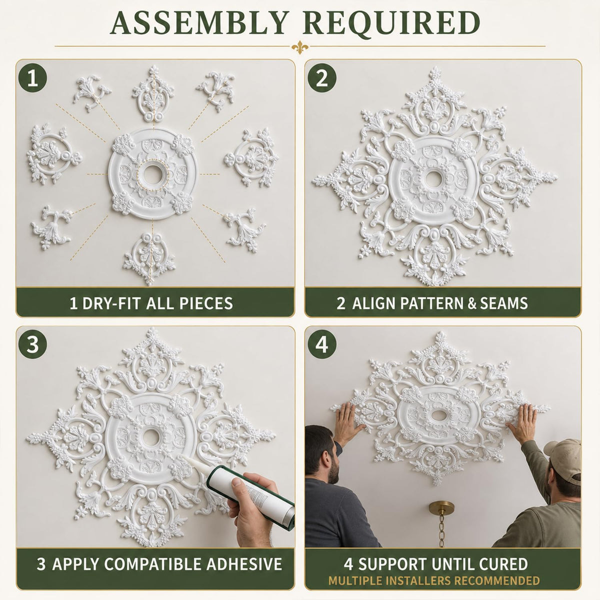 35.4 Inch Large PU Ceiling Medallion, French Victorian Decorative, White
