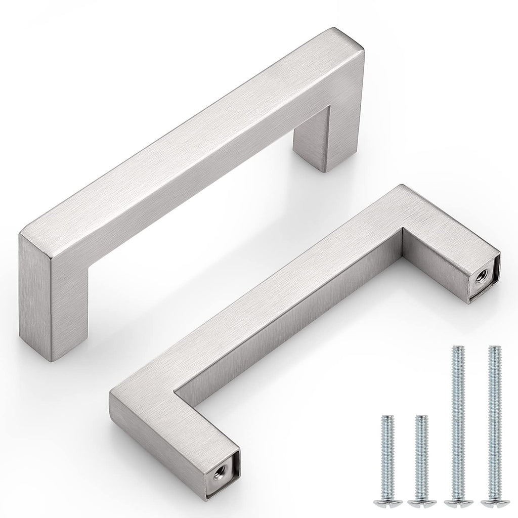 15 Pack 3-1/2 inch Hole Center Stainless Steel Cabinet Pulls in Brushed Nickel, Square Kitchen Cabinet Handles Bath