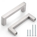 15 Pack 3-1/2 inch Hole Center Stainless Steel Cabinet Pulls in Brushed Nickel, Square Kitchen Cabinet Handles Bath