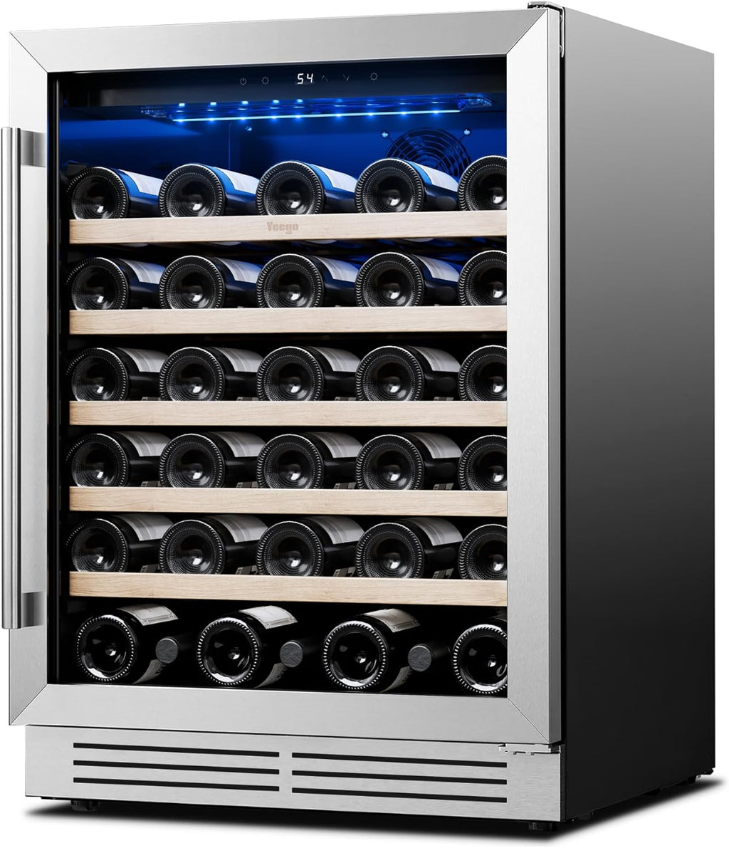 Wine Fridge Cooler - 24 Inch Wine Fridge Hold 52 Bottles, 40-65°F Wine Refrigerator Glass Door, Built in, Freestanding Under Counter Fridge for Beer Soda Drink Home Bar Office(5.12 Cu.ft)